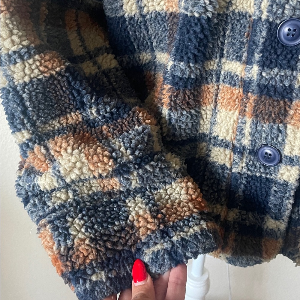 J.O.A. Plaid Sherpa Teddy Jacket | Cozy Faux Fur Lined Shacket | Size S - Picture 4 of 9